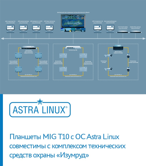 Планшеты MIG Т10 с ОС Astra Linux совместимы с комплексом технических средств охраны «Изумруд»